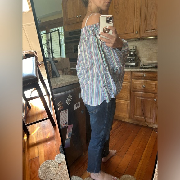 See by Chloe Off the Shoulder Striped Linen Top - Picture 8 of 8